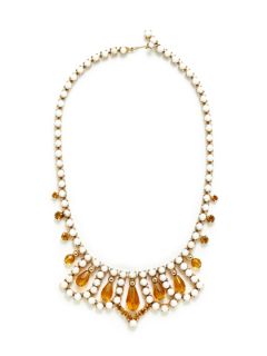Gale White & Yellow Bead Bib Necklace by House of Lavande
