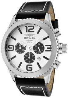 Invicta 1426  Watches,Mens Specialty Chronograph White Dial Black Genuine Leather, Chronograph Invicta Quartz Watches
