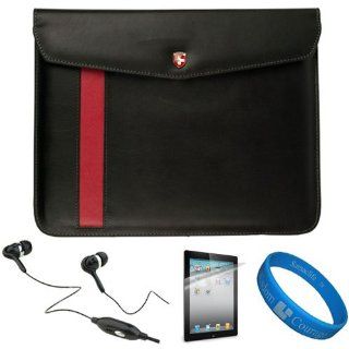 Black Executive Diplomat Leatherware Envelope Carrying Case for Apple iPad 4 / New iPad 3rd Gen / iPad 1 and 2 (16GB 32GB 64GB) compatible with iPad 2 + Clear Anti Gloss Screen Protector + Black Hands free Headphones + SumacLife Wisdom Courage Wristband C