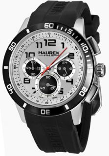 Haurex 3A355USN  Watches,Mens Premiere Round Silver Dial Black Rubber, Casual Haurex Quartz Watches