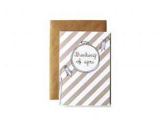 'thinking of you' embroidery hoop card by scissor monkeys