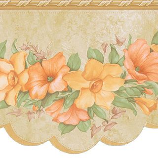 Peach Floral Valance Border Wallpaper Brewster Wallpaper