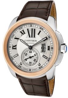Cartier W7100039  Watches,Mens Calibre De Cartier Automatic Light Silver Dial Dark Brown Alligator, Luxury Cartier Automatic Watches
