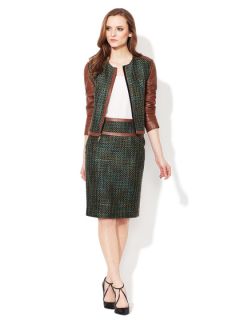Tweed Leather Paneled Skirt by Rachel Roy