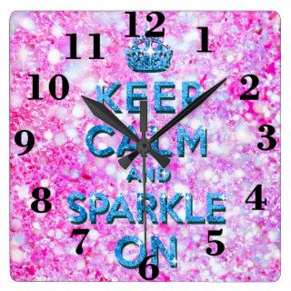 Keep Calm and Sparkle On Pink Teal Glitter Photo Wallclocks