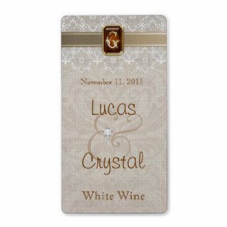 Lovely Lace & Burlap Chic Wedding Wine Label