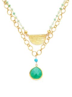 Turquoise & Chrysoprase Double Strand Pendant Necklace by Alanna Bess Jewelry