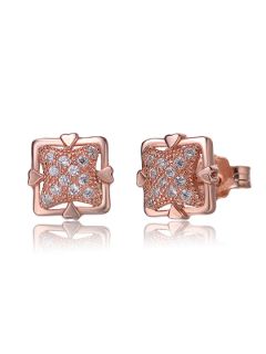 Rose Gold & CZ Square Stud Earrings by Genevive Jewelry