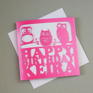 personalised owls birthday card by whole in the middle