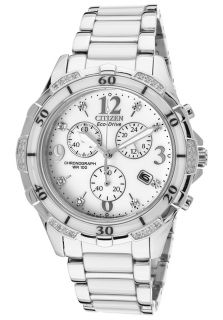 Citizen FB1230 50A  Watches,Womens Ceramic Diamond Chronograph White Dial Two Tone, Casual Citizen Quartz Watches