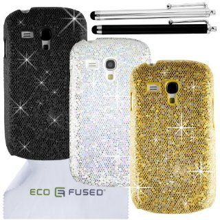 Samsung Galaxy S3 Mini Case Bundle including 3 Bling Glitter Hard Cases for Samsung Galaxy S3 Mini / 2 Stylus Pens / 2 Screen Protectors / 1 ECO FUSED Microfiber Cleaning Cloth   Perfect for Girls   (Black, Gold, Silver) Cell Phones & Accessories
