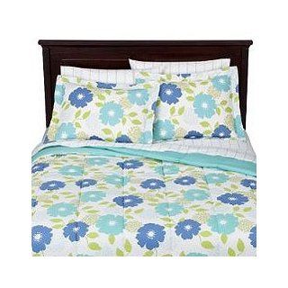 Blue Flowers Bedding Set Queen   8pc Aqua Floral Bed in Bag   Queen Bed   Bed In A Bag