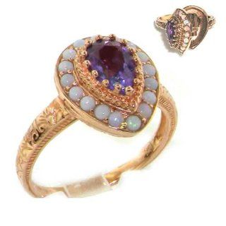 Luxury 9K Rose Gold Womens Opal & Amethyst Poison Snuff Locket Ring with Secret Compartment   Other Finger Sizes Available Jewelry