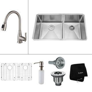 Kraus 16 Gauge Double Basin Undermount Stainless Steel Kitchen Sink with Faucet
