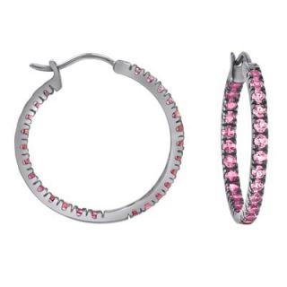 Lab Created Pink Sapphire Inside Out Hoop Earrings in Sterling Silver