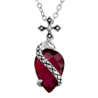 Pear Shaped Lab Created Ruby with Cross and Snake Pendant in Sterling