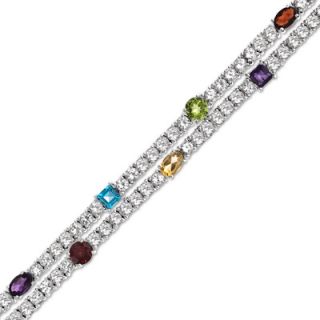 Multi Gemstone and Lab Created White Sapphire Double Row Bracelet in