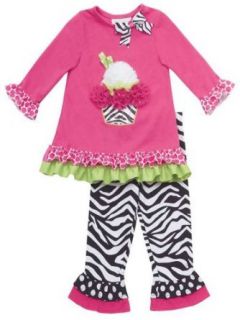 Fuchsia Cupcake Applique Zebra Legging Set With Bracelet for Mom Clothing