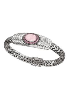 Batu Bedeg Silver & Rose Quartz Oval Station Bracelet by John Hardy