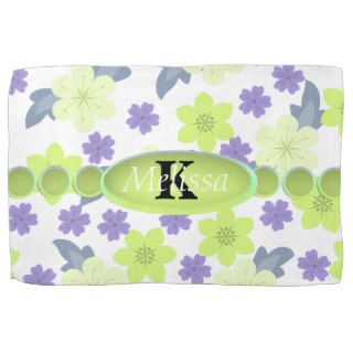 Lavender Mint Spring Flowers Monogram Kitchen Towels