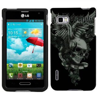 T Mobile LG Optimus F3 Skull Wing on Black Phone Case Cover Cell Phones & Accessories