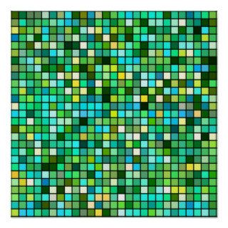 Shades Of Green, Yellow And Blue Squares Pattern Posters