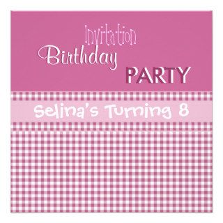 Invitation Party Cute Pink Check Girls Birthday 8 Custom Invite