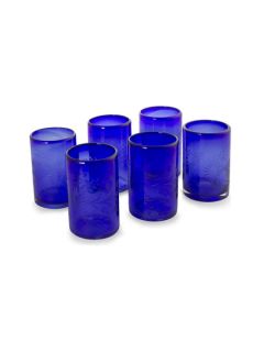 Blue Blossoms Drinking Glasses (Set of 6) by NOVICA