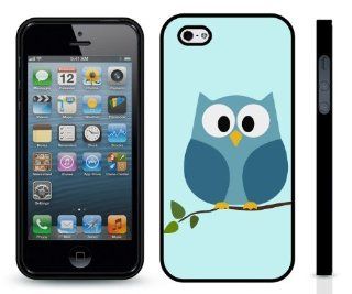 Owl on Tree Limb, Blue Background Graphic Design Snap on Cover Hard Carrying Case for iPhone 5/5S (Black) Cell Phones & Accessories