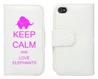 White Apple iPhone 5 5S 5LP461 Leather Wallet Case Cover Pink Keep Calm and Love Elephants Cell Phones & Accessories