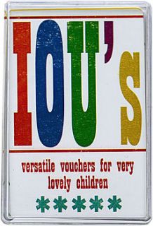 iou's vouchers for very lovely children by two little boys