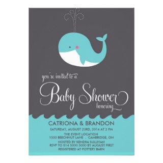 Cute Blue Baby Whale Baby Shower Invite