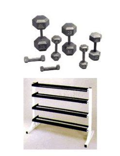 Pair of 5 75 Pound Hex Dumbbells with Dumbbell Rack  Sports & Outdoors