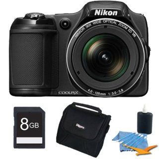 Nikon COOLPIX L820 16 MP Digital Camera with 30x Zoom (Black) Deluxe Bundle Includes 8GB Memory Card, Compact Deluxe Gadget Bag, and 3pc. Lens Cleaning Kit.  Point And Shoot Digital Camera Bundles  Camera & Photo