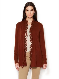 Fringed Cashmere Open Cardigan by Magaschoni