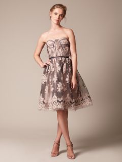 Woven Lace Embroidered Bustier Dress by Carolina Herrera