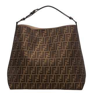 Fendi Zucca Jacquard Canvas Chocolate Leather Hobo Bag Fendi Designer Handbags