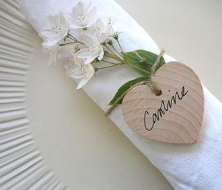set of five wooden heart wedding place names by letterfest