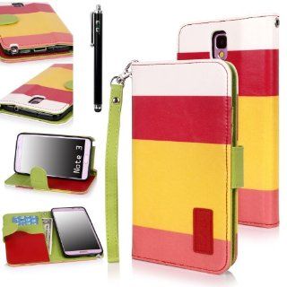 E LV Deluxe PU Leather Wallet Case Cover for Samsung Galaxy Note 3 with 1 Stylus and 1 Clear Screen Protector(Hot Pink Yellow Pink) Cell Phones & Accessories