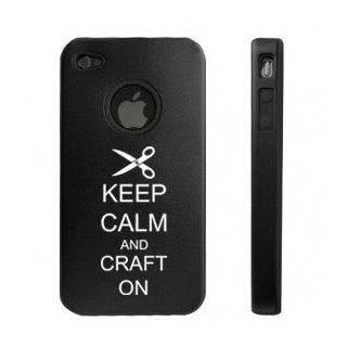 Apple iPhone 4 4S Black D5951 Aluminum & Silicone Case Cover Keep Calm and Craft On Scissors Cell Phones & Accessories