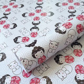 kokeshi flowers gift wrap set by asking for trouble