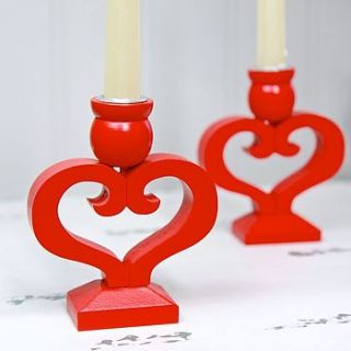 red wooden heart candle holder by lisa angel homeware and gifts