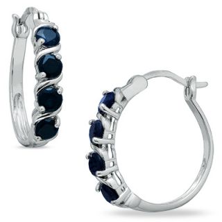 Sapphire Hoop Earrings in Sterling Silver with Platinum Plating   View