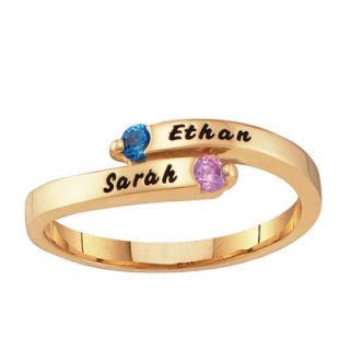 Personalized Couples Birthstone Bypass Ring in 10K White or Yellow