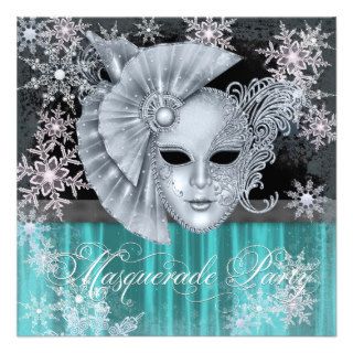 Teal Blue Winter Wonderland Masquerade Party Invites
