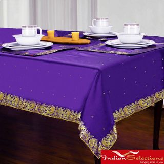 Handmade Purple Sari Table Cloth (India) Kitchen Linens