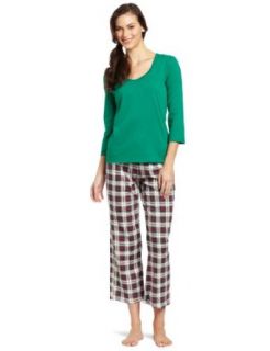 Nautica Sleepwear Women's Tarten Plaid Pajama Sleep Set, Green, X Small