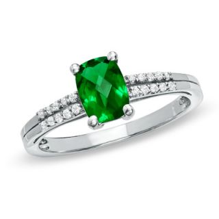 Cushion Cut Lab Created Emerald and White Sapphire Accent Ring in