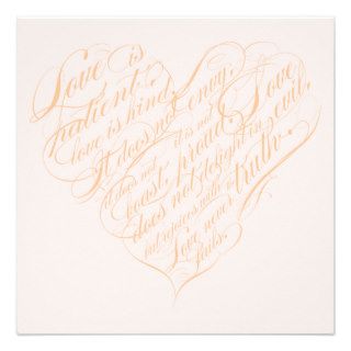 Love is patient blush & gold calligraphy heart custom announcements