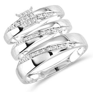 His and Her Diamond Princess Engagement Rings Wedding Set 10k White Gold (0.12 ct.tw) Jewel Tie Jewelry